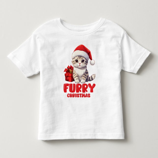 Cute Furry Christmas kitten design Toddler T-shirt (Front)