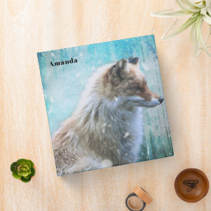 Cute Furry Fox on Blue Grunge Background 3 Ring Binder