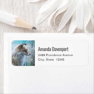 Cute Furry Fox on Blue Grunge Background Address Label