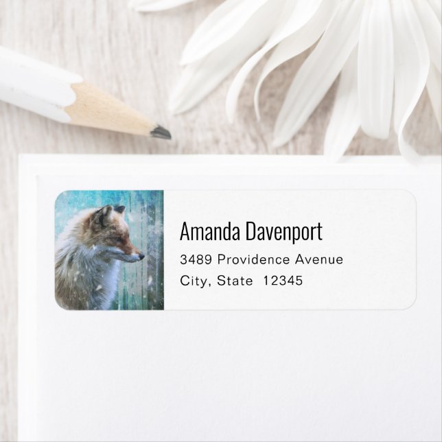 Cute Furry Fox on Blue Grunge Background Address Label (Insitu)