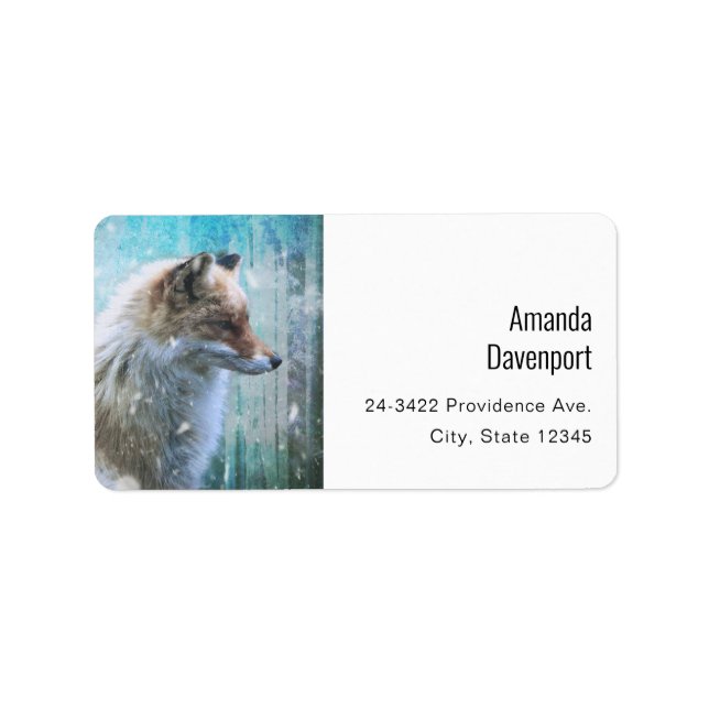 Cute Furry Fox on Blue Grunge Background Address Label (Front)