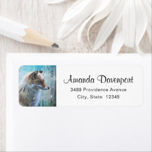 Cute Furry Fox on Blue Grunge Background Address Label