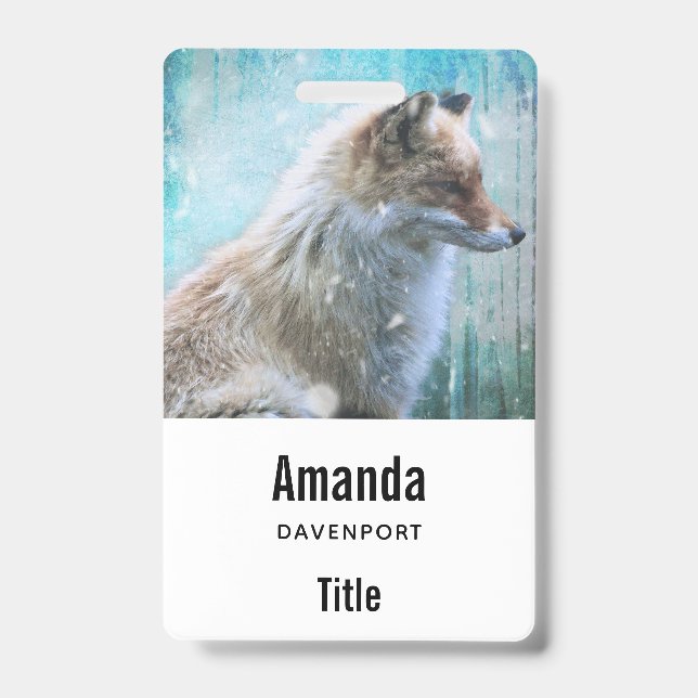 Cute Furry Fox on Blue Grunge Background Badge (Front)