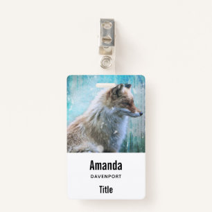 Cute Furry Fox on Blue Grunge Background Badge