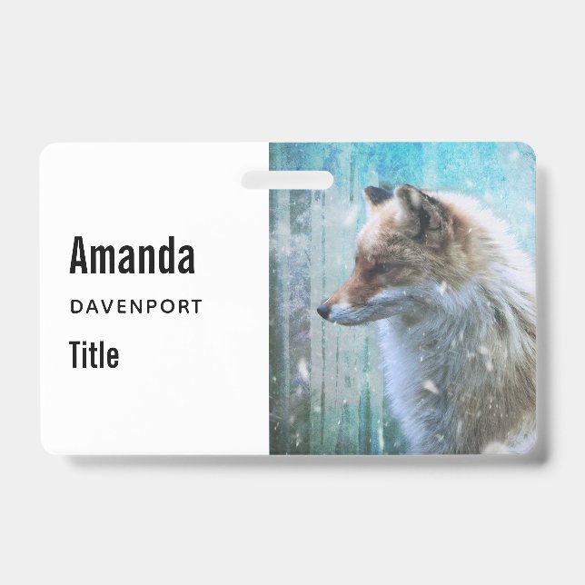 Cute Furry Fox on Blue Grunge Background Badge (Front)