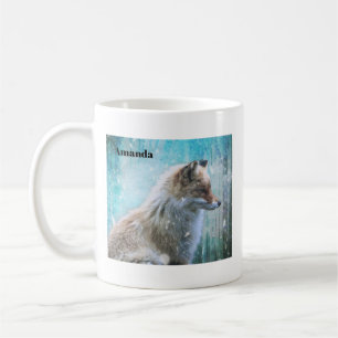 Cute Furry Fox on Blue Grunge Background Coffee Mug