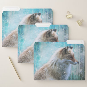 Cute Furry Fox on Blue Grunge Background File Folder