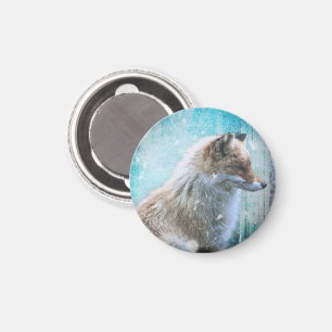 Cute Furry Fox on Blue Grunge Background Magnet