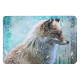Cute Furry Fox on Blue Grunge Background Magnet