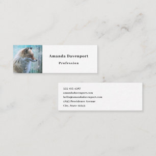 Cute Furry Fox on Blue Grunge Background Mini Business Card