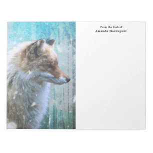 Cute Furry Fox on Blue Grunge Background Notepad