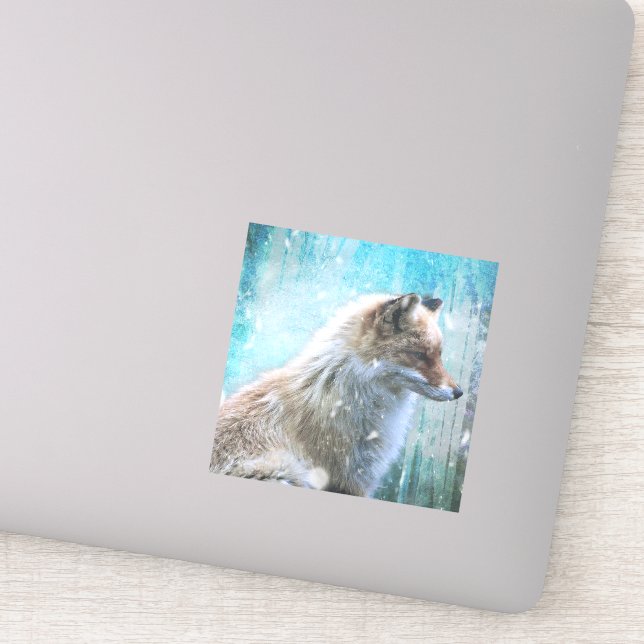 Cute Furry Fox on Blue Grunge Background Sticker (Detail)