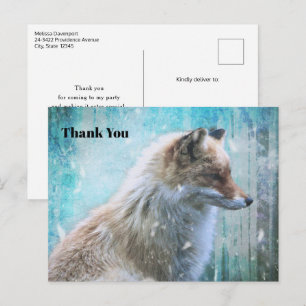 Cute Furry Fox on Blue Grunge Background Thank You Postcard