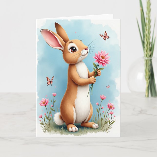Cute Furry Friend Flower Card (Front)