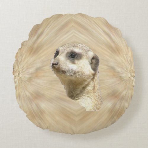 Cute Furry Meerkat Face Round Pillow