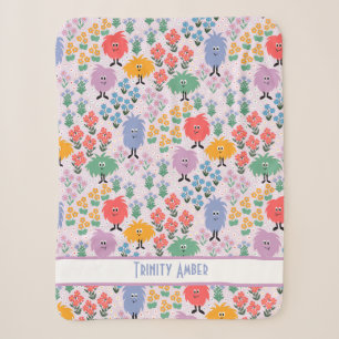 Cute Furry Monsters in a Flowering Meadow Sherpa Blanket