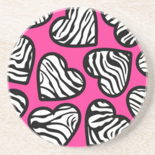 Cute fuschia pink black white zebra pattern heart coaster