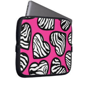 Cute fuschia pink black white zebra pattern heart laptop sleeve