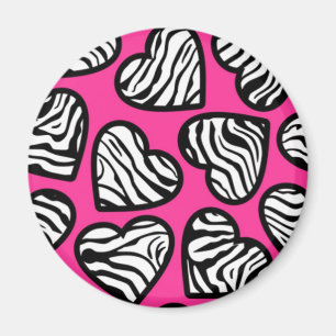 Cute fuschia pink black white zebra pattern heart magnet
