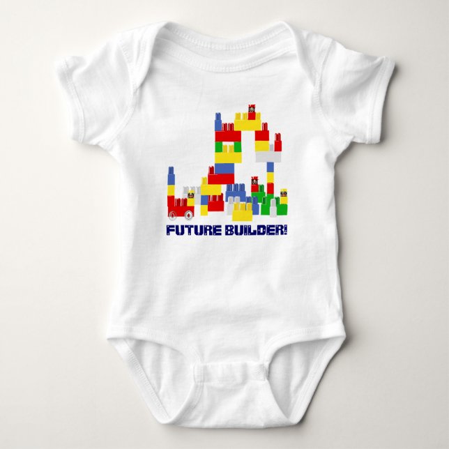 Cute FUTURE BUILDER Design w/ -Style Blocks Baby Bodysuit (Front)