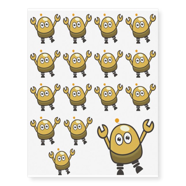Cute futuristic robot temporary tattoos (Front)