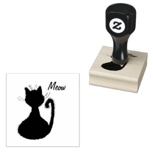 Cute Fuzzy Black Cat Silhouette Meow Rubber Stamp