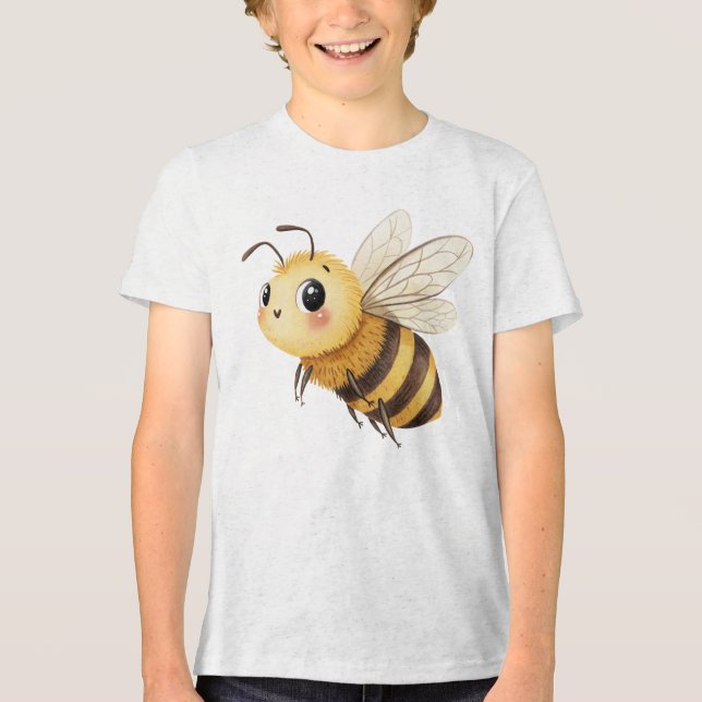 Cute Fuzzy Bumblebee Illustration Tri-Blend Shirt (Front)