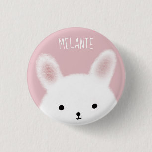 Cute Fuzzy Bunny Pink Personalised Button