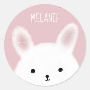 Cute Fuzzy Bunny Pink Personalised Classic Round Sticker