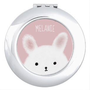 Cute Fuzzy Bunny Pink Personalised Compact Mirror