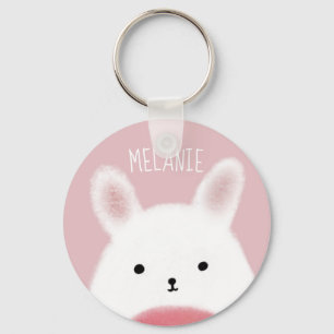 Cute Fuzzy Bunny Pink Personalised Keychain