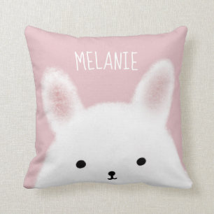 Cute Fuzzy Bunny Pink Personalised Throw Pillow