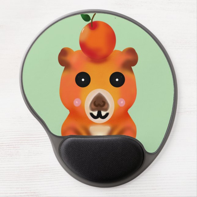 Cute Fuzzy Capybara with Orange | Kawaii Animal Ar Gel Mouse Pad (Front)