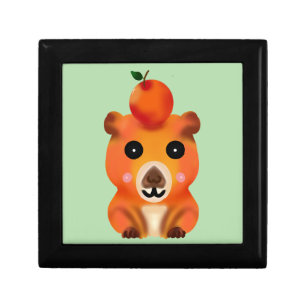 Cute Fuzzy Capybara with Orange   Kawaii Animal Ar Gift Box