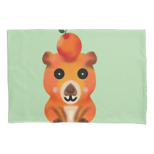 Cute Fuzzy Capybara with Orange   Kawaii Animal Ar Pillow Case