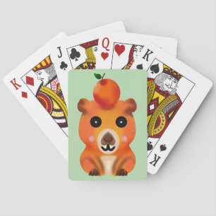 Cute Fuzzy Capybara with Orange   Kawaii Animal Ar Poker Cards