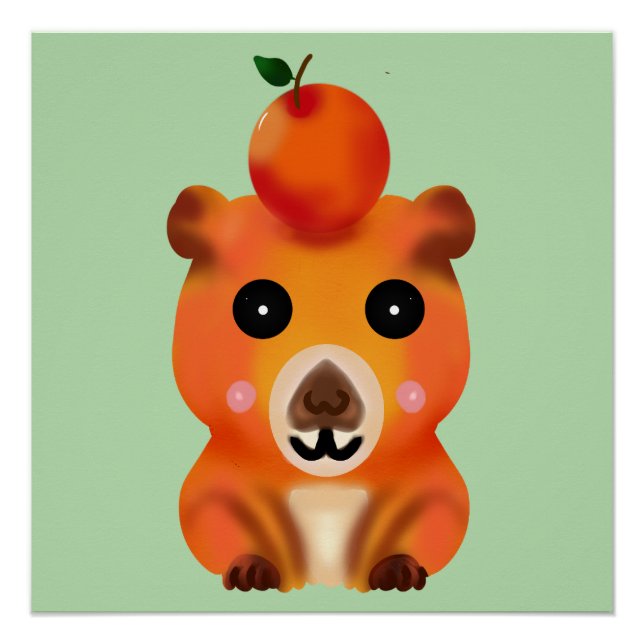Cute Fuzzy Capybara with Orange | Kawaii Animal Ar Poster (Front)