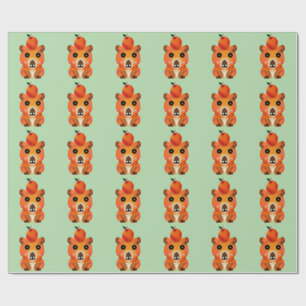 Cute Fuzzy Capybara with Orange Kawaii Animal Ar Wrapping Paper