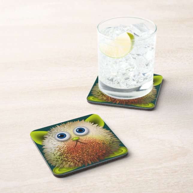 Cute Fuzzy Cartoon Character Art for All Beverage Coaster (Right Side)