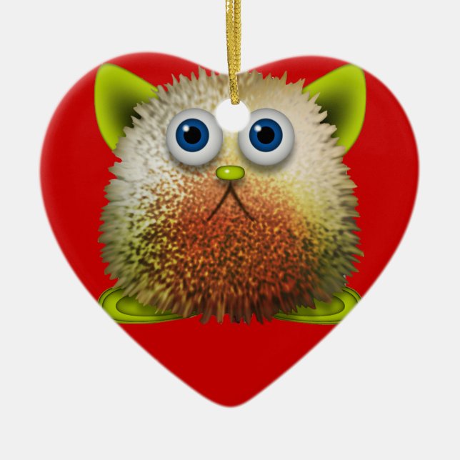 Cute Fuzzy Cartoon Character Art for All Ceramic Ornament (Front)