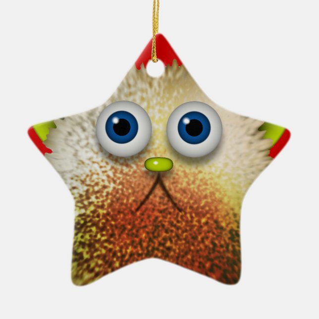 Cute Fuzzy Cartoon Character Art for All Ceramic Ornament (Front)
