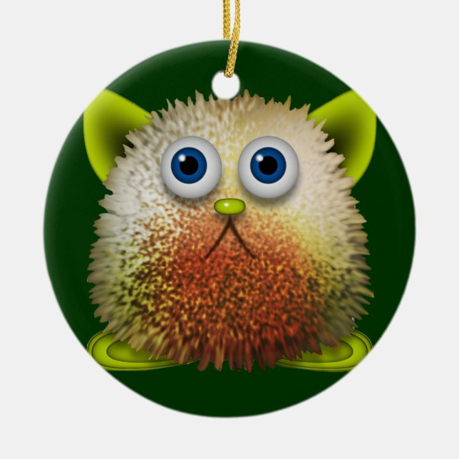 Cute Fuzzy Cartoon Character Art for All Ceramic Ornament (Front)