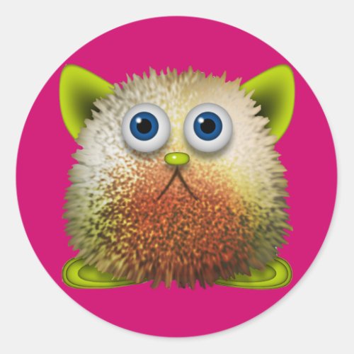 Cute Fuzzy Cartoon Character Art for All Classic Round Sticker