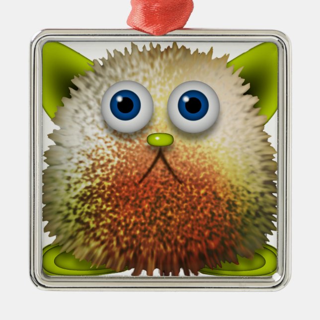 Cute Fuzzy Cartoon Character Art for All Metal Ornament (Front)