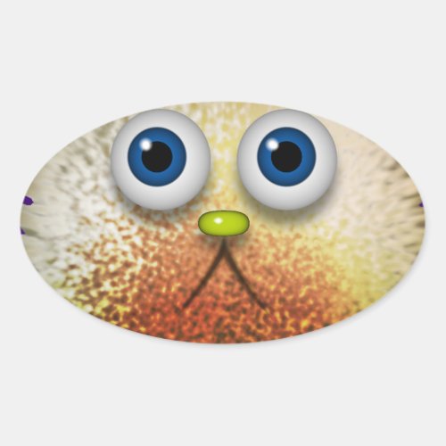 Cute Fuzzy Cartoon Character Art for All Oval Sticker
