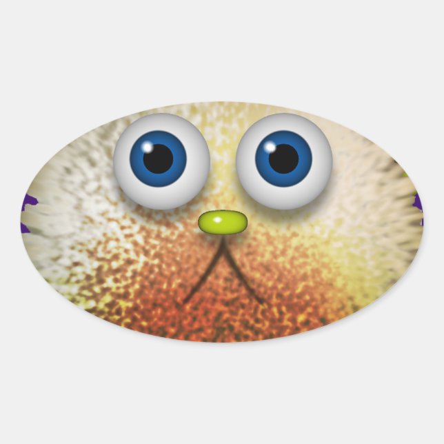 Cute Fuzzy Cartoon Character Art for All Oval Sticker (Front)