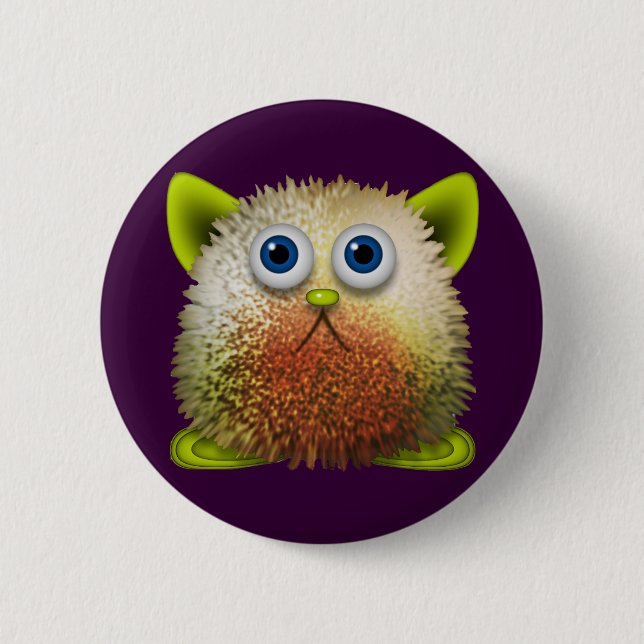 Cute Fuzzy Cartoon Character Art for All Pinback Button (Front)
