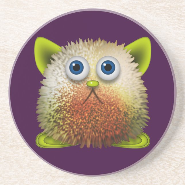 Cute Fuzzy Cartoon Character Art for All Sandstone Coaster (Front)