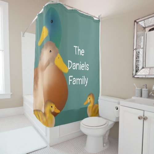 Cute Fuzzy Duck Family Shower Curtain