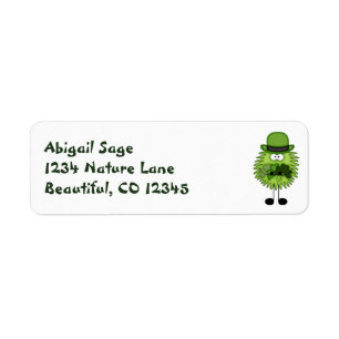 Cute Fuzzy Leprechaun and Clovers Irish Label